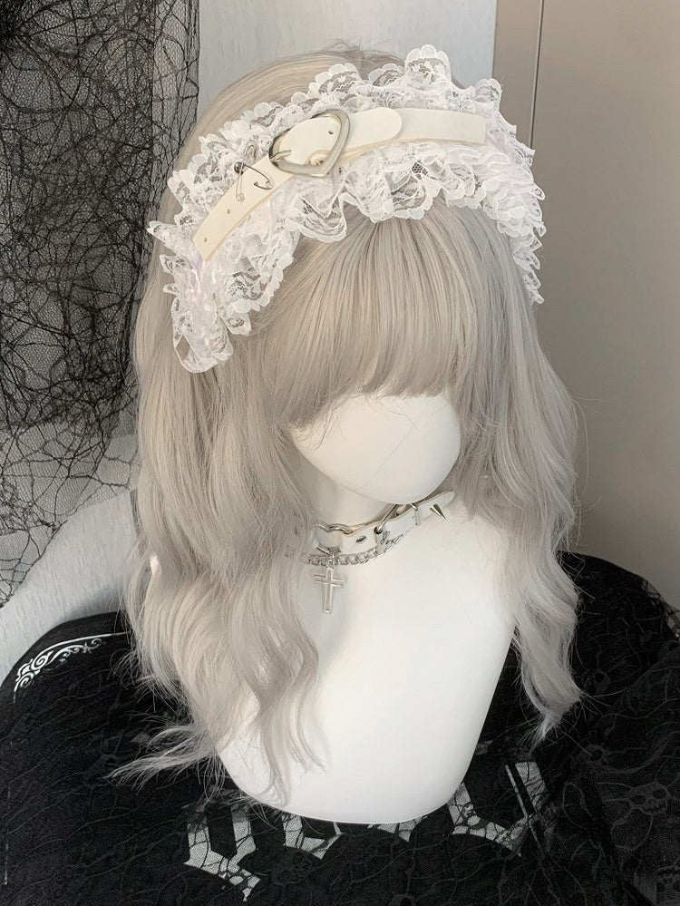 Black/White Pin Decorated Heart Buckle Ruffled KC