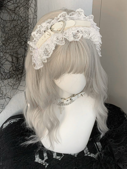 Black/White Pin Decorated Heart Buckle Ruffled KC