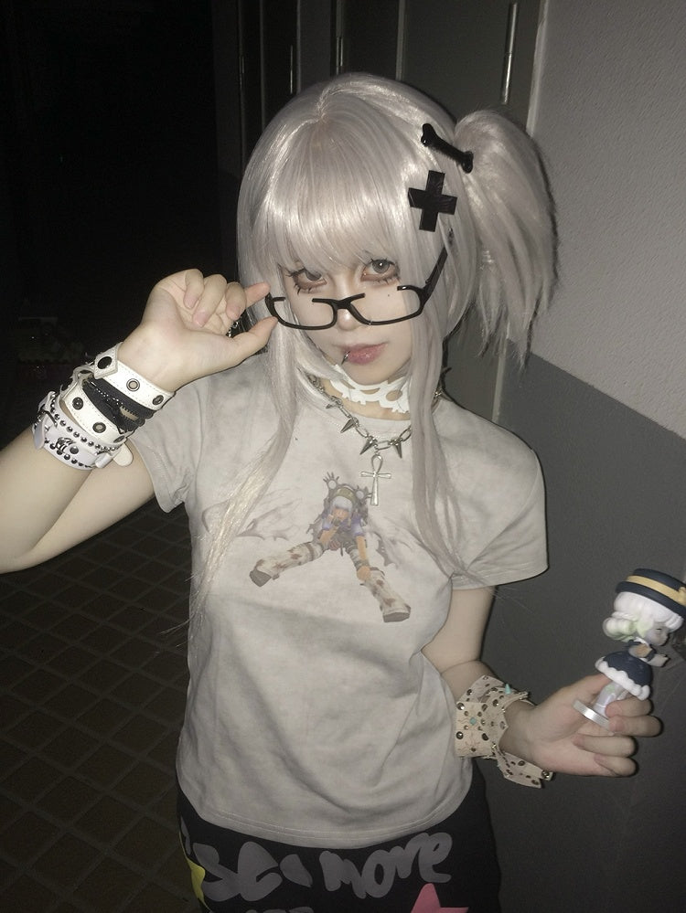 White/Gray Cyberpunk Graphic T-shirt