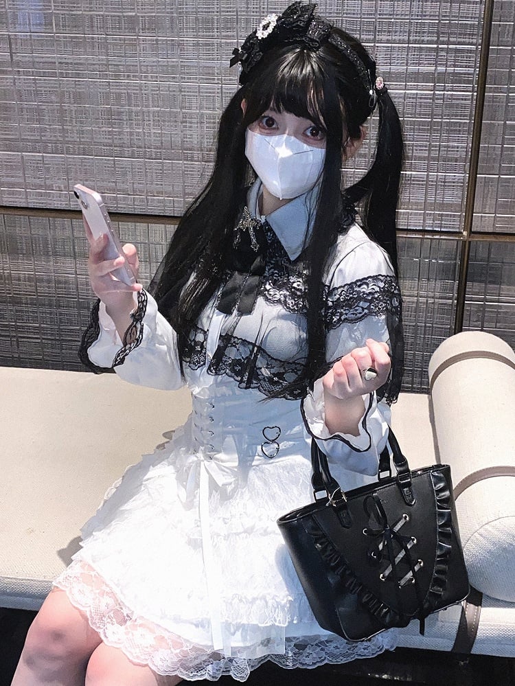 Jirai Kei High Waist Tiered Lace Skirt | Heart Buckles & Lace-Up Detail | 5 Colors