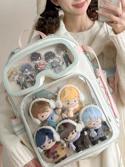 Macaroon Star Print Backpack Ita Bag With Goggles-Shaped Ita Bag
