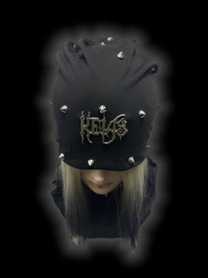 Y2K Black Metallic Letter Details Studs Design Punk Slouchy Beanie