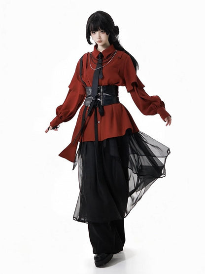 Black Loose Fit Pants with Draping Chiffon Overlay