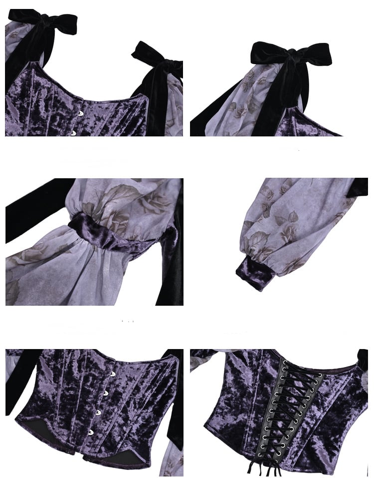 Gothic Purple Velvet Lace-up Corset Top
