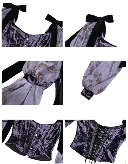 Gothic Purple Velvet Lace-up Corset Top