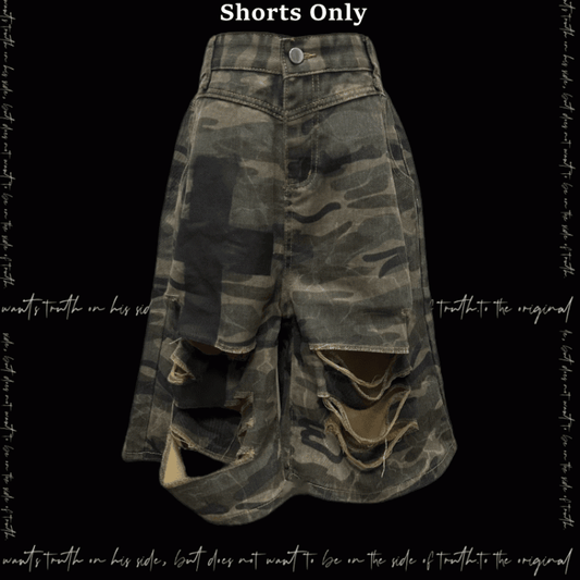 Camouflage Distressed Holes Wasteland Punk Wide-Leg Shorts