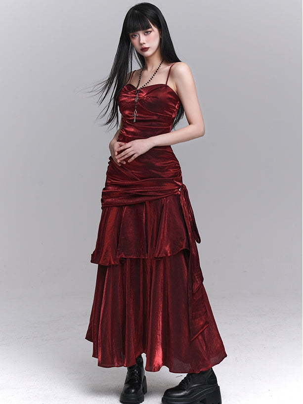 Wine Red Sweetheart Neckline Ruched Design Gown Evening Dress