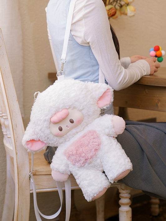White&Pink 44cm Plush Lamb Backpack Detachable Shoulder Straps