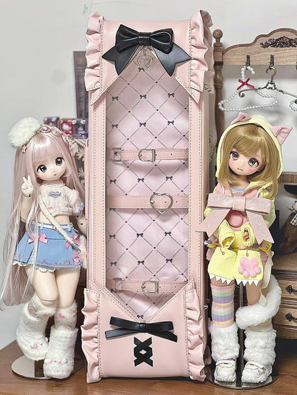 Pink&Black Bowknot Details Diamond Pattern 1/4 Scale BJD Doll Bag with Two Straps