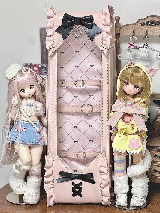 Pink&Black Bowknot Details Diamond Pattern 1/4 Scale BJD Doll Bag with Two Straps