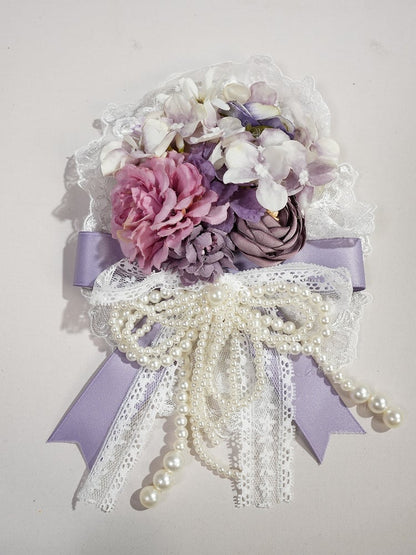 Beaded Bows Purple Floral Hairclip