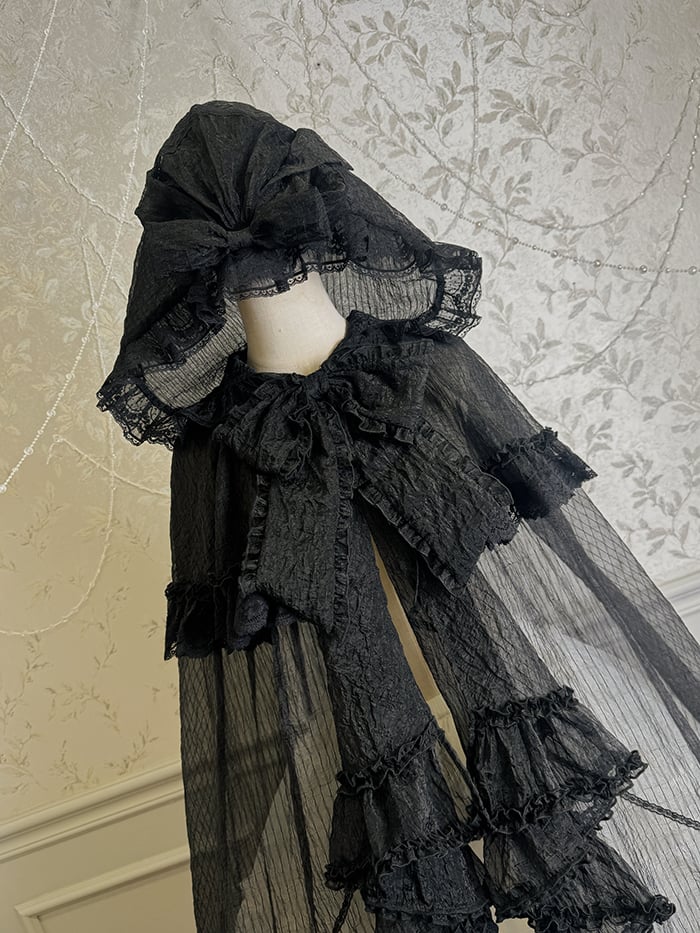 Black Self-tie Big Bow Neckline Cloak