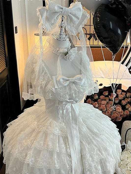 White Large Bow Lolita KC with Veil