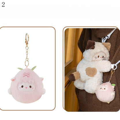 White Kitty-shaped Plush Backpack/Crossbody Bag + 4 Options Keychain Small/Middle/Large Size