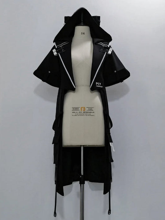 Cyberpunk Techwear Ouji Fashion Black Cat Ears Hooded Coat