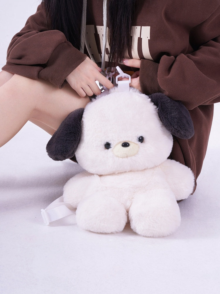 White 35cm/50cm Plush Baby Dog Backpack Detachable Shoulder Straps