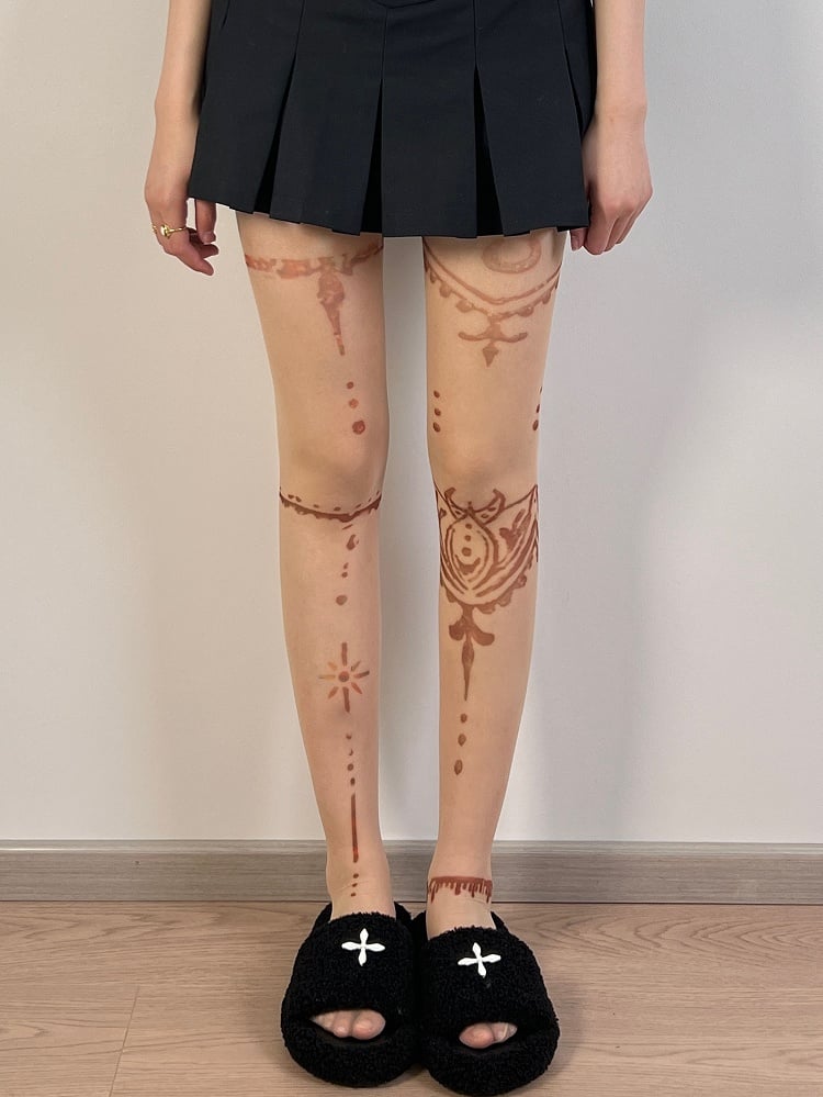 Nude Y2K Tattoo Print Design Tights