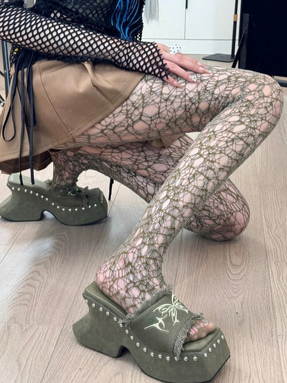 5 Color Options Wasteland Punk Cut-out Details Tights