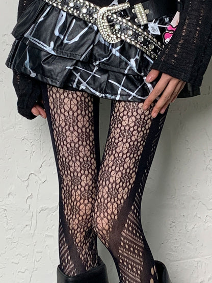 Black Y2K Asymmetrical Design Hollow-out Tights