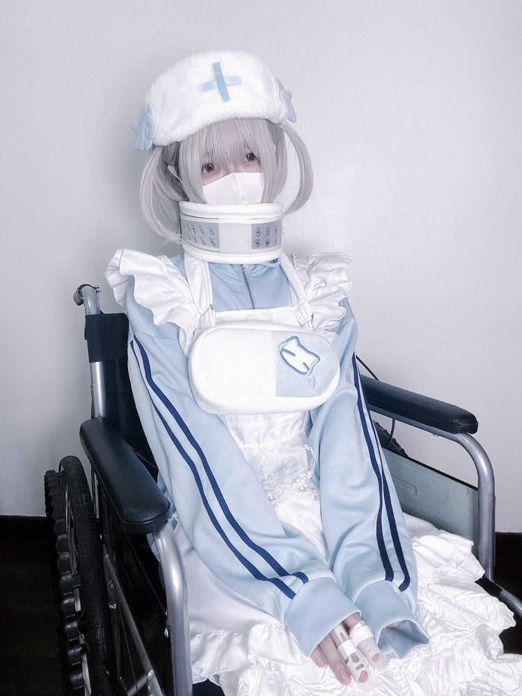 Kitty Embroidery Tenshi Kaiwai Bag Light Blue and White Yami Kawaii Crossbody