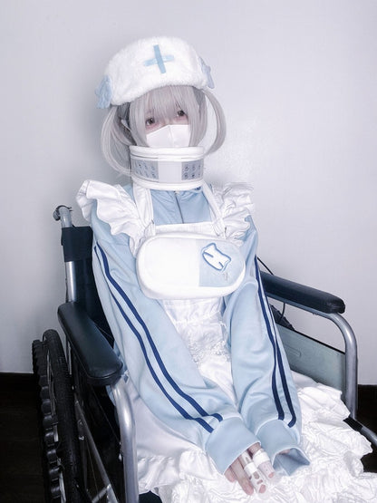 Kitty Embroidery Tenshi Kaiwai Bag Light Blue and White Yami Kawaii Crossbody