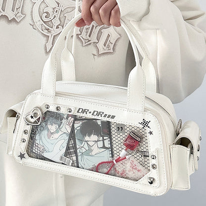 White Heart Buckle Decorated Ita Bag