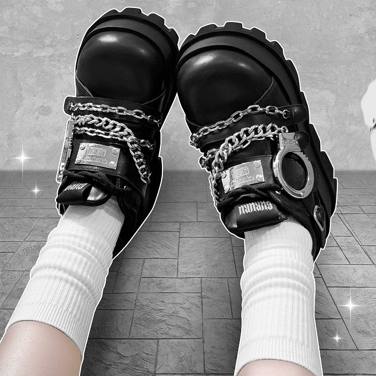 Y2K Handcuffs Design Detachable Chains Black Punk Platforms