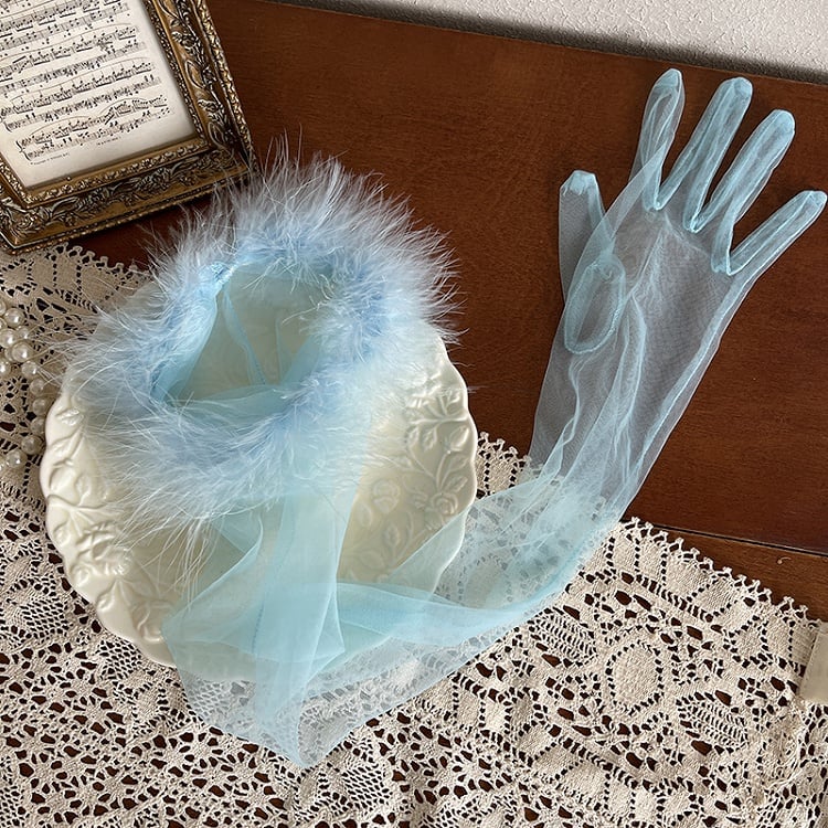 9 Color Options Shaggy Cuffs Tulle Gloves