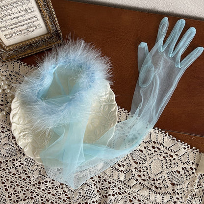 9 Color Options Shaggy Cuffs Tulle Gloves