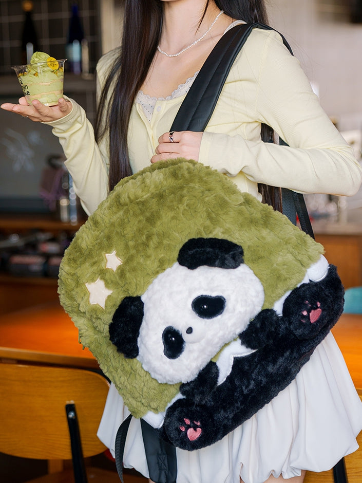 Black&Green Star Design Cute Plush Rabbit Backpack Middle/Large Size