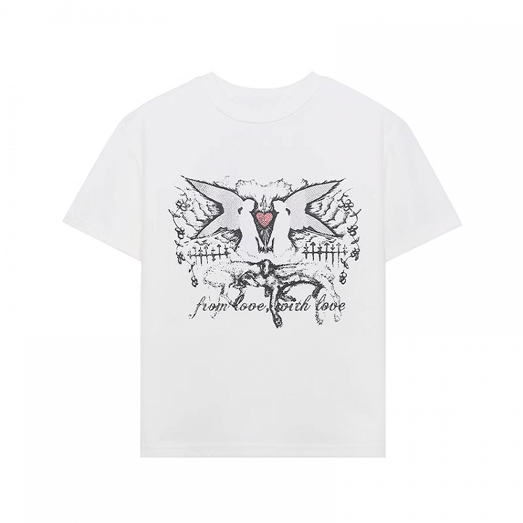 White Crew Neck Y2K Print Vintage Slim-fitting T-shirt