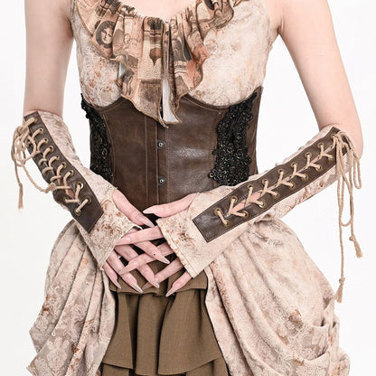 Light Brown Lace-up Detail Steampunk Sleeves