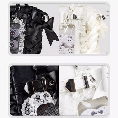 Jirai Kei Black Lace Trim Ita Tote – Large Capacity, Top Handle