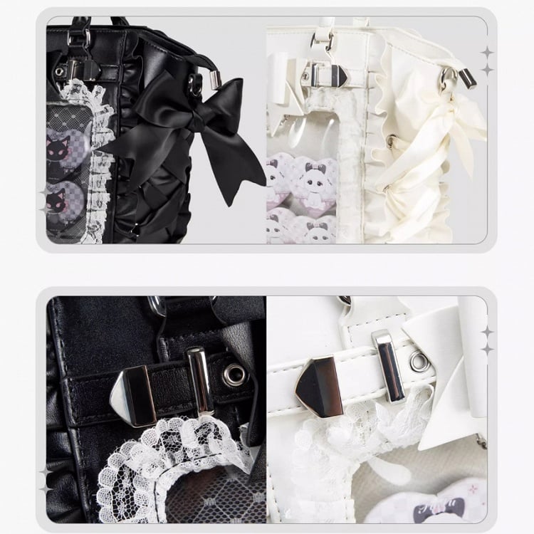 Jirai Kei White Lace Trim Ita Tote – Large Capacity, Top Handle