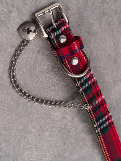 Red&Green Gothic Cross Decorated Heart And Chain Pendant Plaid Choker