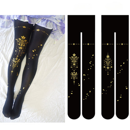 4 Options Black/White Sakura Pattern Tights