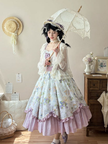 Blueberry and Ice Cream Print Lolita Dress Purple Gingham Hemline
