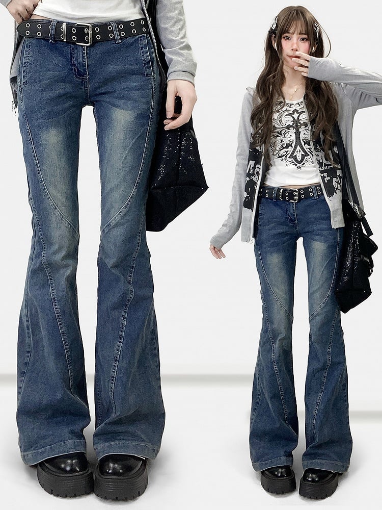 Blue Low Waist Flare Silhouette Jeans