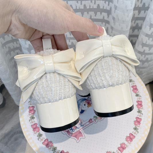 Apricot Bowknot Round Toe 3.5CM Block Heel Lolita Mary Janes
