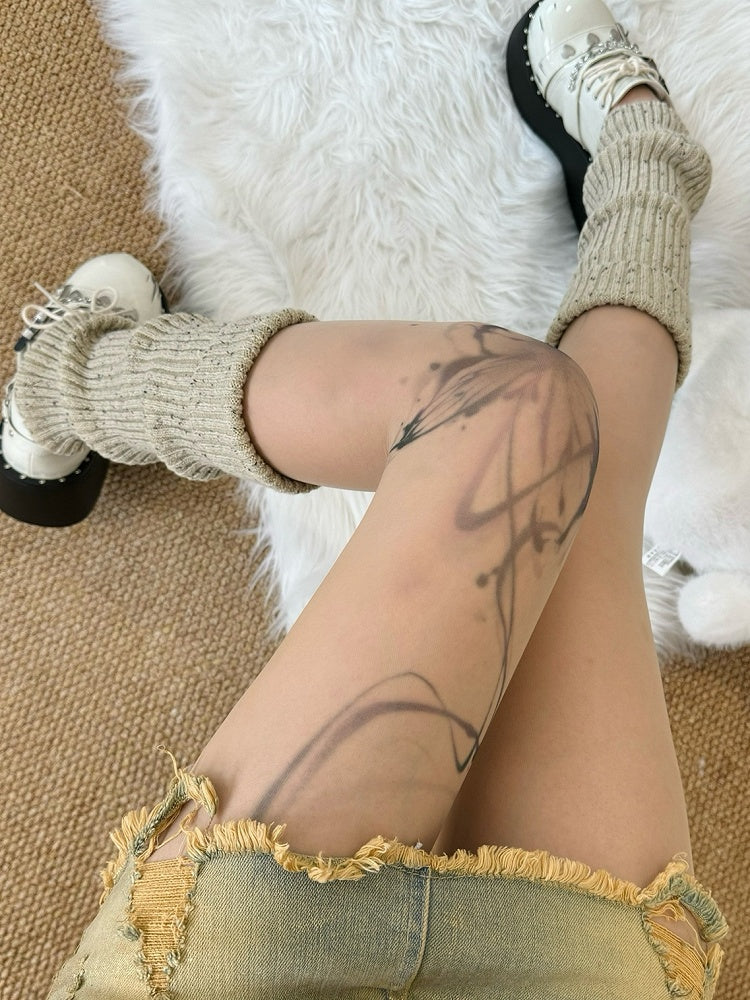 3 Options Nude Gyaru Fashion Bowknot/Butterfly Print Tights