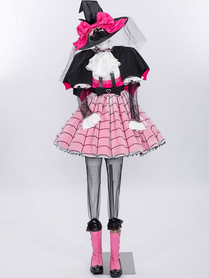 Fanart Fashion Outfit Hot Pink Under Bust Dress + Shirt + Cape + Leg Sleeves Full Set