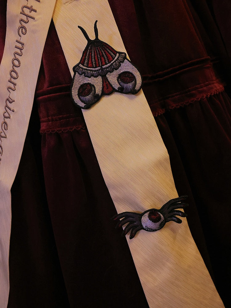 Moth Embroidery Black and Red Hairclip/Brooch