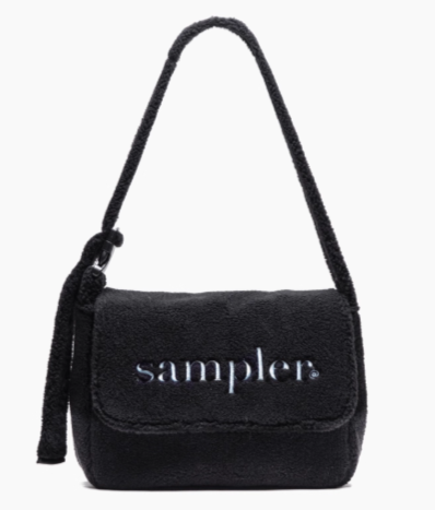 Elegant Black Letter Embroidered Fuzzy Tote Bag- Perfect For Fall And Winter