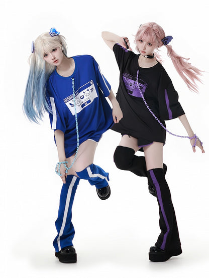 Black and Purple Colorblock Design Leg Warmers