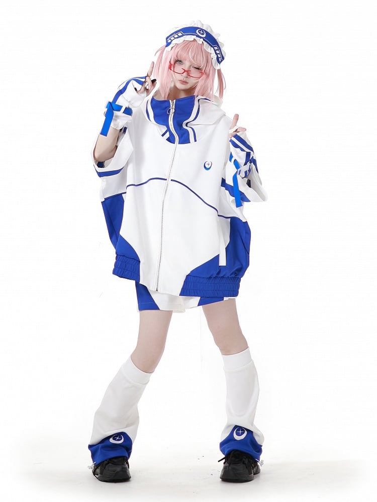 Moon and Star Embroidery Blue & White Leg Warmers