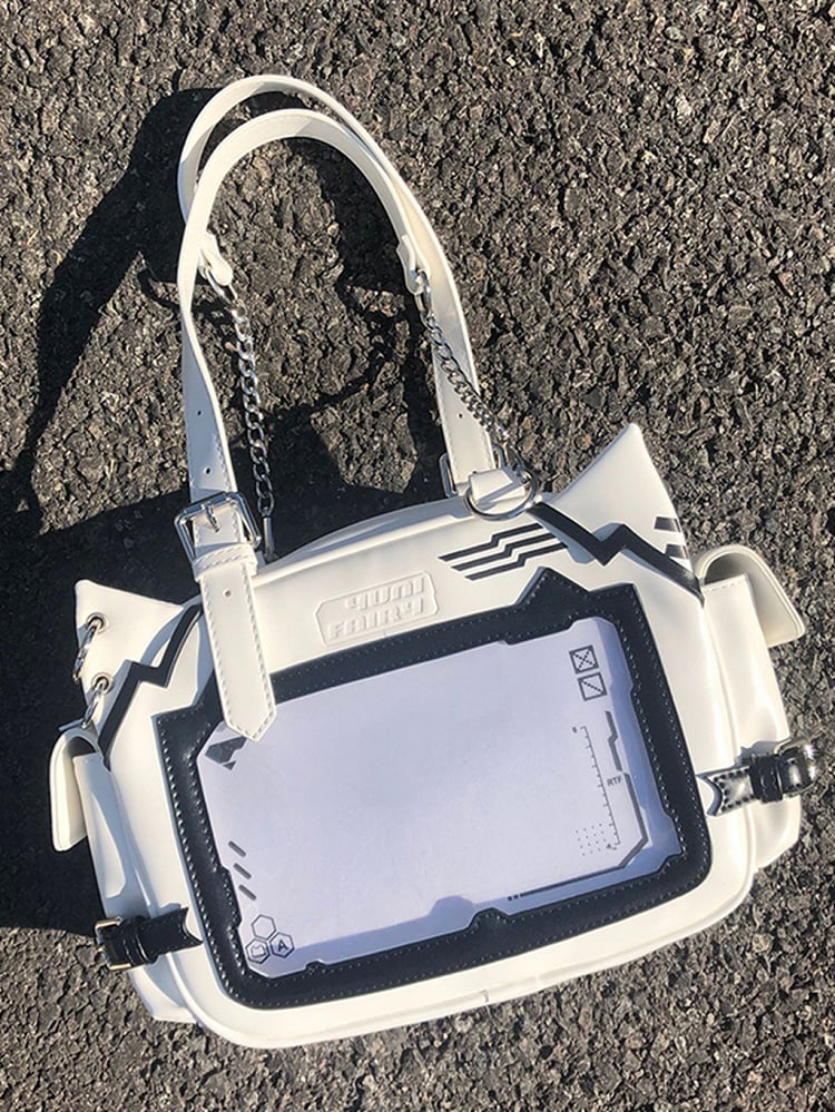 White & Black Cute Kitty Ear Design Ita Bag
