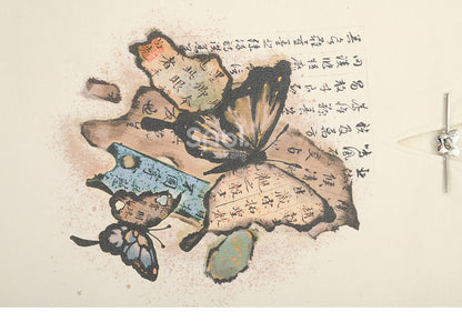 Cheongsam Style Butterfly Print Black/Apricot Banded Collar Sweatshirt