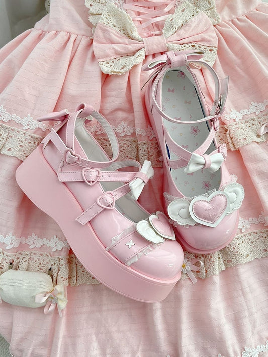 Pink Sweetheart and Bowknot Decorated Sweet Lolita Platforms