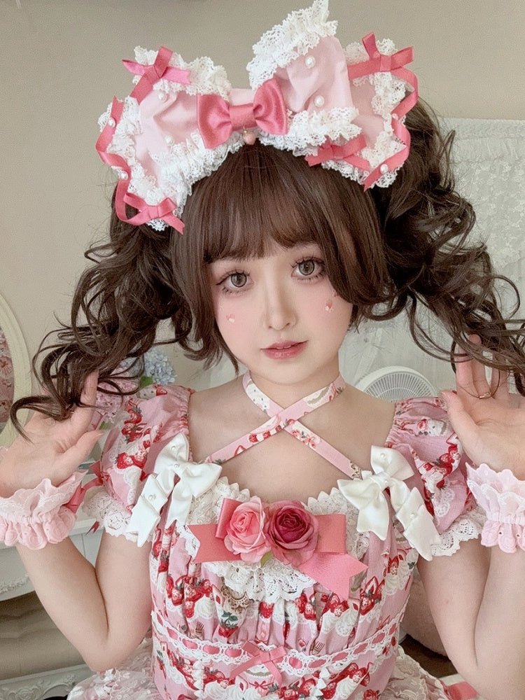 Pink Beaded Decorated Lace Trim Bowknot KC