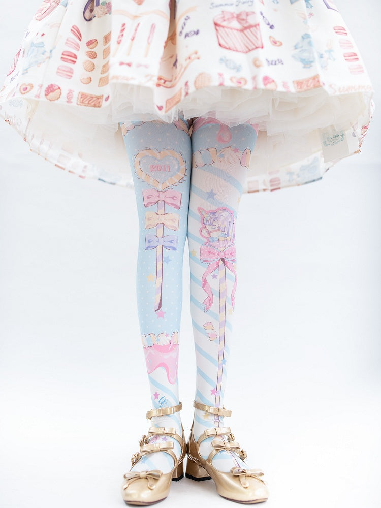 Candy Scepters Print Velvet Over Knee Stockings - Three Color Options